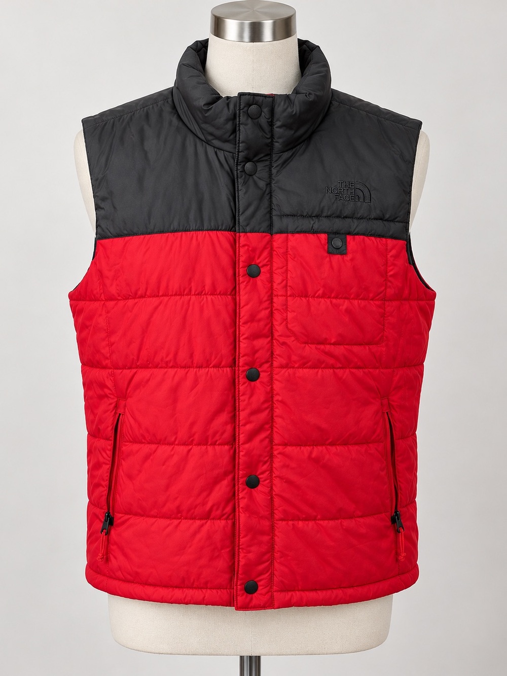 The North Face Red and Black Quilted Puffer Vest